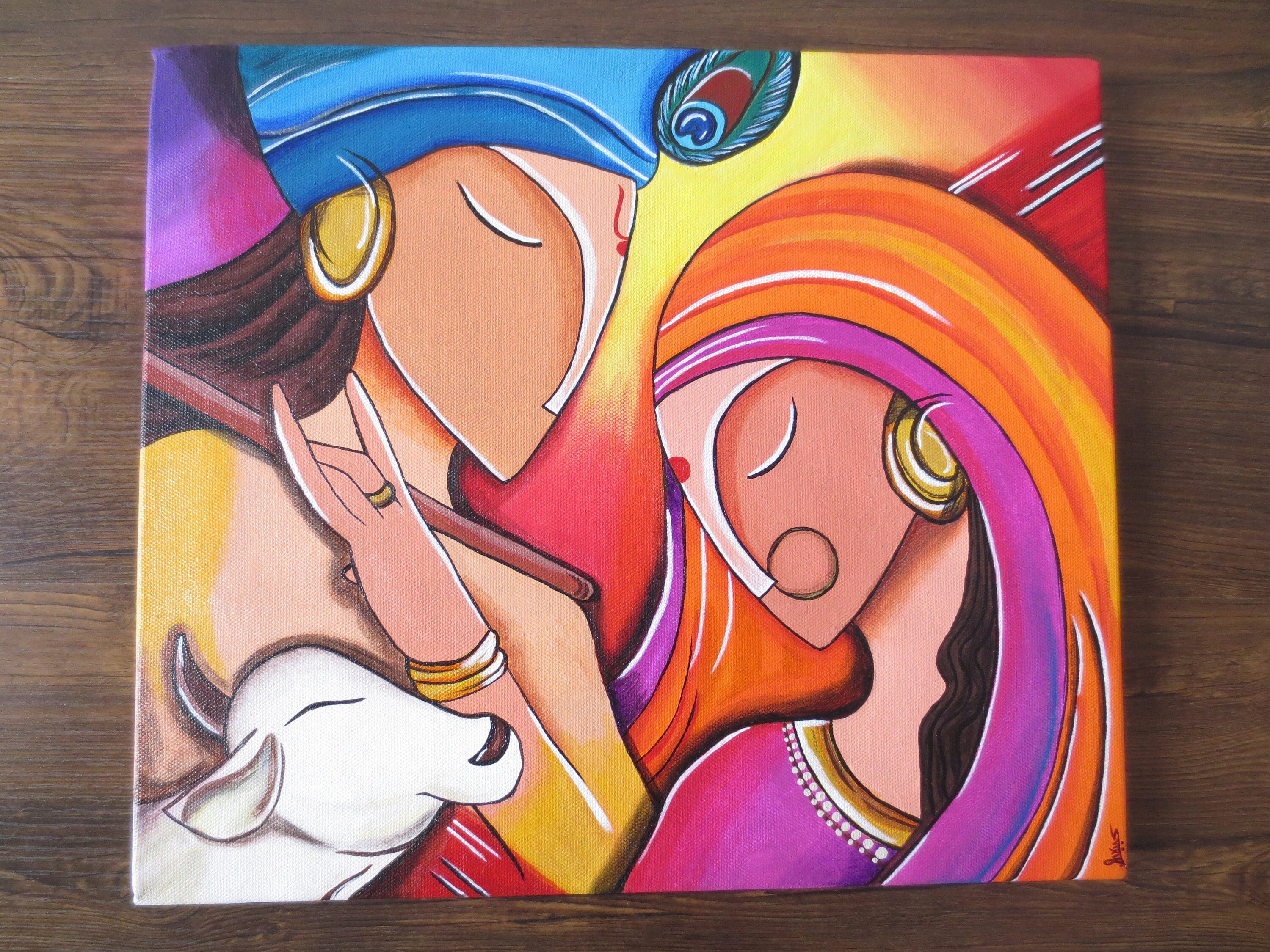 Handmade Acrylic Abstract Art Radha Krishna Painting on Etsy
