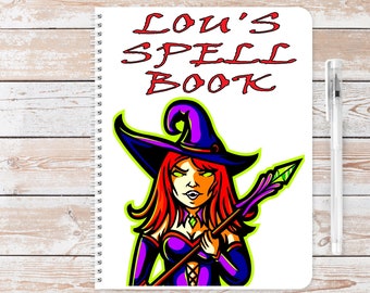 Personalised Witches Spell A5 notebook. Contains 60 sheets of lined or blank 100% recycled paper. Eco friendly. bio-degradable. Ideal gift