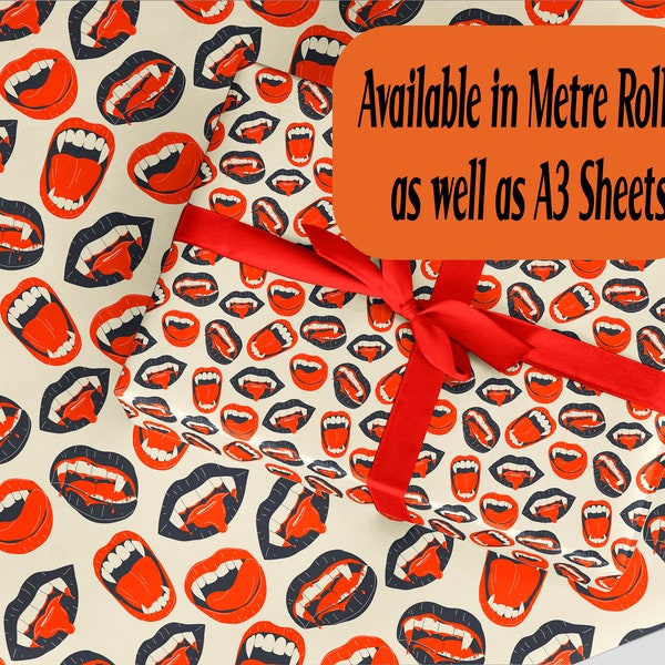 Vampire Mouth Bloody Fangs design Wrapping Paper. Eco friendly thick quality gift wrap paper for Birthday Valentine & Xmas presents.