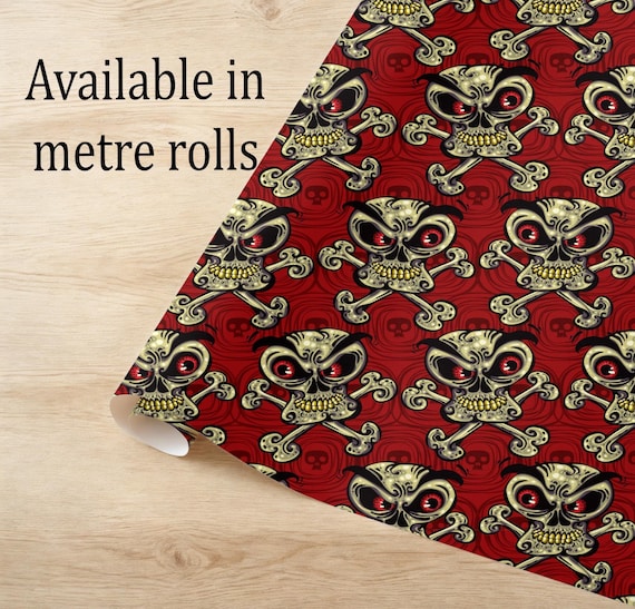 Gothic Skull Wrapping Paper | Edgy Red Skulls, Crossbones (Recycled Paper)