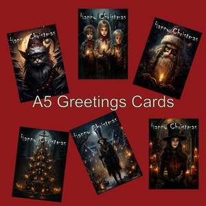 Gothic horror kleurrijke kerstkaarten, ongebruikelijke feestelijke enge wenskaart kerstset, eco-vriendelijke Cat Carol Singer kerstman kerstboom