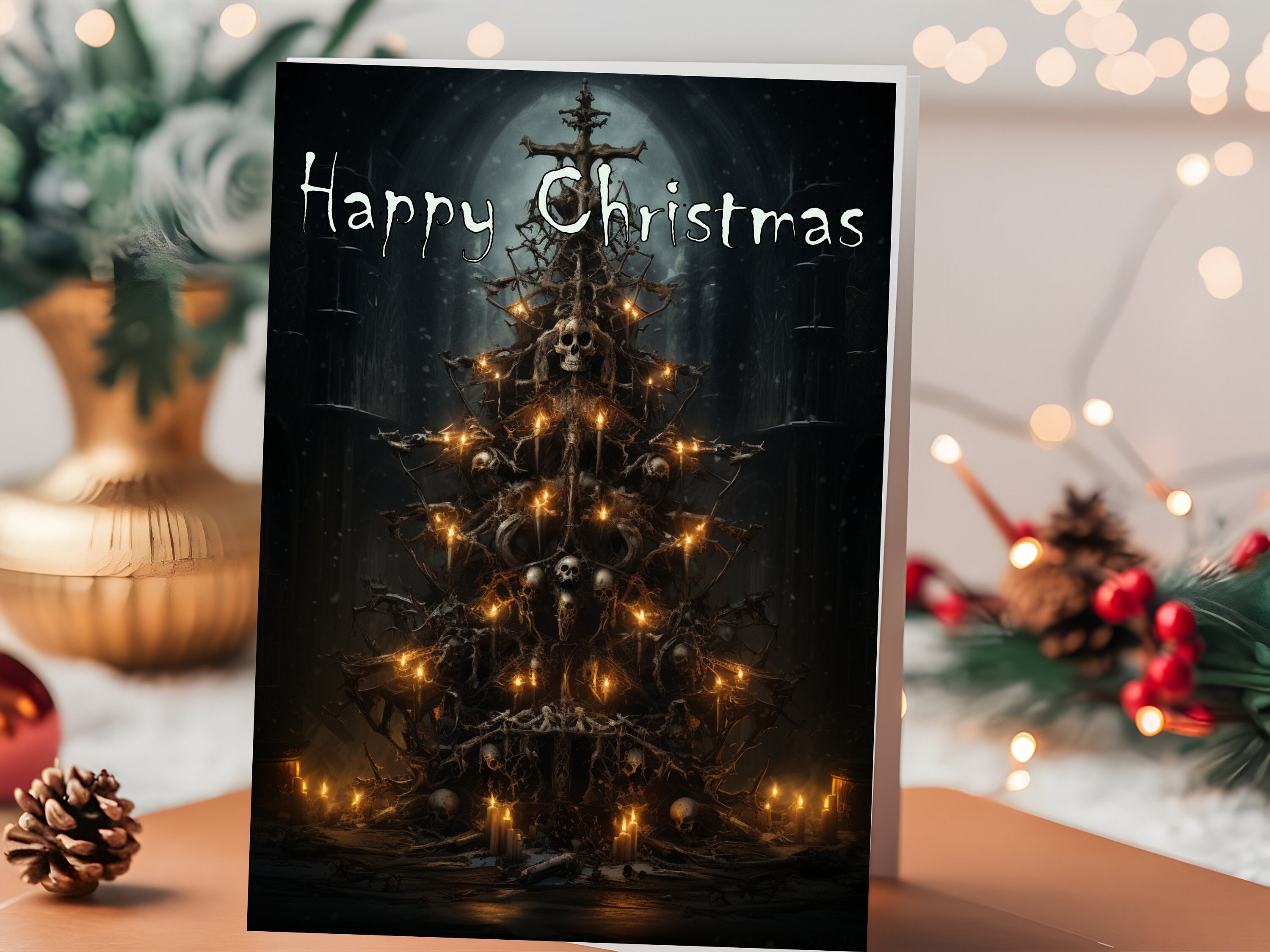 Hunts England Biglietto Di Natale Singolo - Merry Christmas - Collezione Notte Stellata - Con Busta Marrone