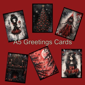 Cartes de Noël d'horreur gothiques, carte de voeux de dessin animé effrayant, festif et inhabituel, ensemble de Noël, arbre de Noël respectueux de l'environnement, fille gothique, ange de Noël