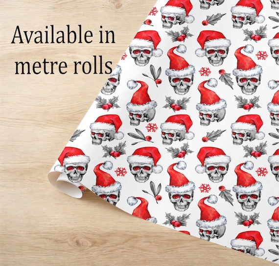 Santa Hat Skull Wrapping Paper, Creepmas Goth Christmas Gift Wrap