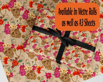 Gothic Wrapping Paper. Skull Flowers design Eco friendly thick quality gift wrap paper Perfect for wrapping Birthday Christmas presents.