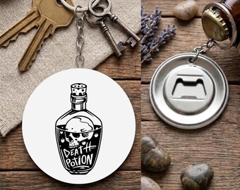 Llavero abridor de botellas con poción de la muerte, diseño de calavera de terror gótico