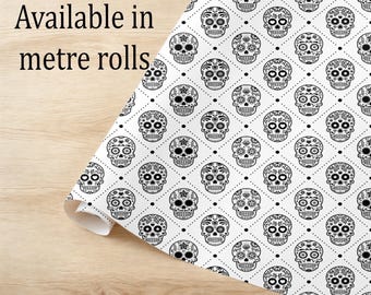 Day of the Dead Wrapping Paper: Black & White Skulls, Eco-Friendly Gift Wrap