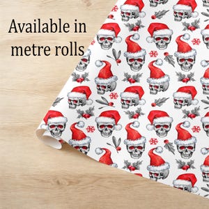 Santa Hat Skull Wrapping Paper, Creepmas Goth Christmas Gift Wrap image 2