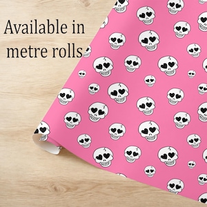 Skull with Heart Eyes Wrapping Paper, Pink Eco Friendly Gift Wrap