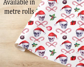 Christmas Wrapping Paper. Skull Candy cane design. Eco friendly thick quality gift wrap paper. Perfect for wrapping Xmas presents.
