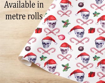 Skull Candy Cane Christmas Wrapping Paper, Eco-Friendly Gift Wrap