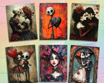 Gothic Romance Skeleton Art A5 Cards: Valentine, Wedding, Anniversary – Dark Macabre Love Messages