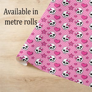 Skull with Pink Bow & Heart design Wrapping Paper. Eco friendly thick quality gift wrap paper Perfect Birthday Valentine Xmas presents.