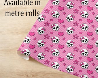 Skull with Pink Bow & Heart design Wrapping Paper. Eco friendly thick quality gift wrap paper Perfect Birthday Valentine Xmas presents.