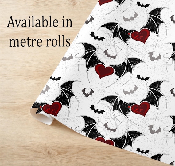 Black & White Bat Wings Red Hearts Wrapping Paper Eco friendly thick quality gift wrap. Perfect wrapping Valentine Birthday Xmas present