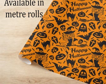 Halloween Wrapping Paper. Orange Black Witch design. Eco friendly thick quality gift wrap paper. Perfect for wrapping Halloween presents.