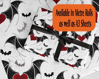 Black & White Bat Wings Red Hearts Wrapping Paper Eco friendly thick quality gift wrap. Perfect wrapping Valentine Birthday Xmas present