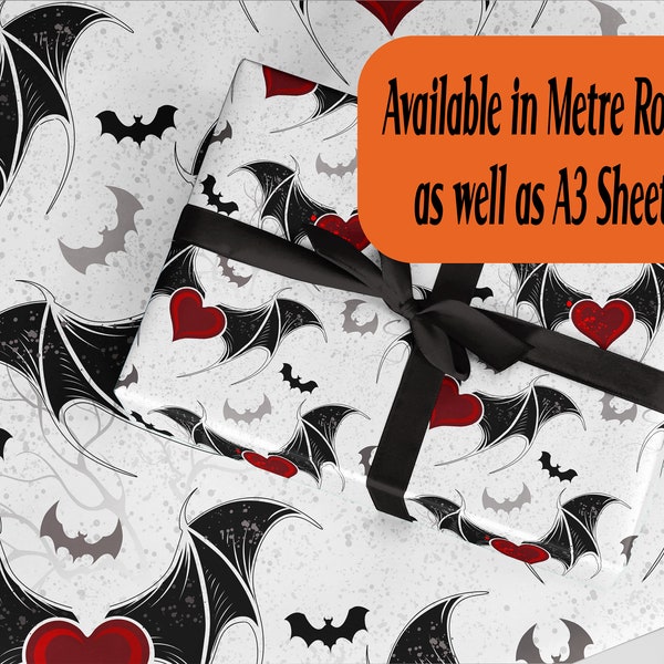 Black & White Bat Wings Red Hearts Wrapping Paper Eco friendly thick quality gift wrap. Perfect wrapping Valentine Birthday Xmas present