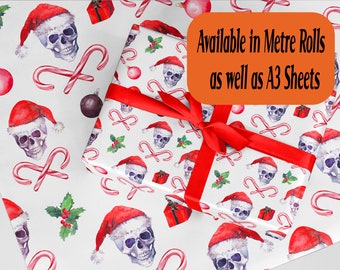 Christmas Wrapping Paper. Skull Candy cane design. Eco friendly thick quality gift wrap paper. Perfect for wrapping Xmas presents.