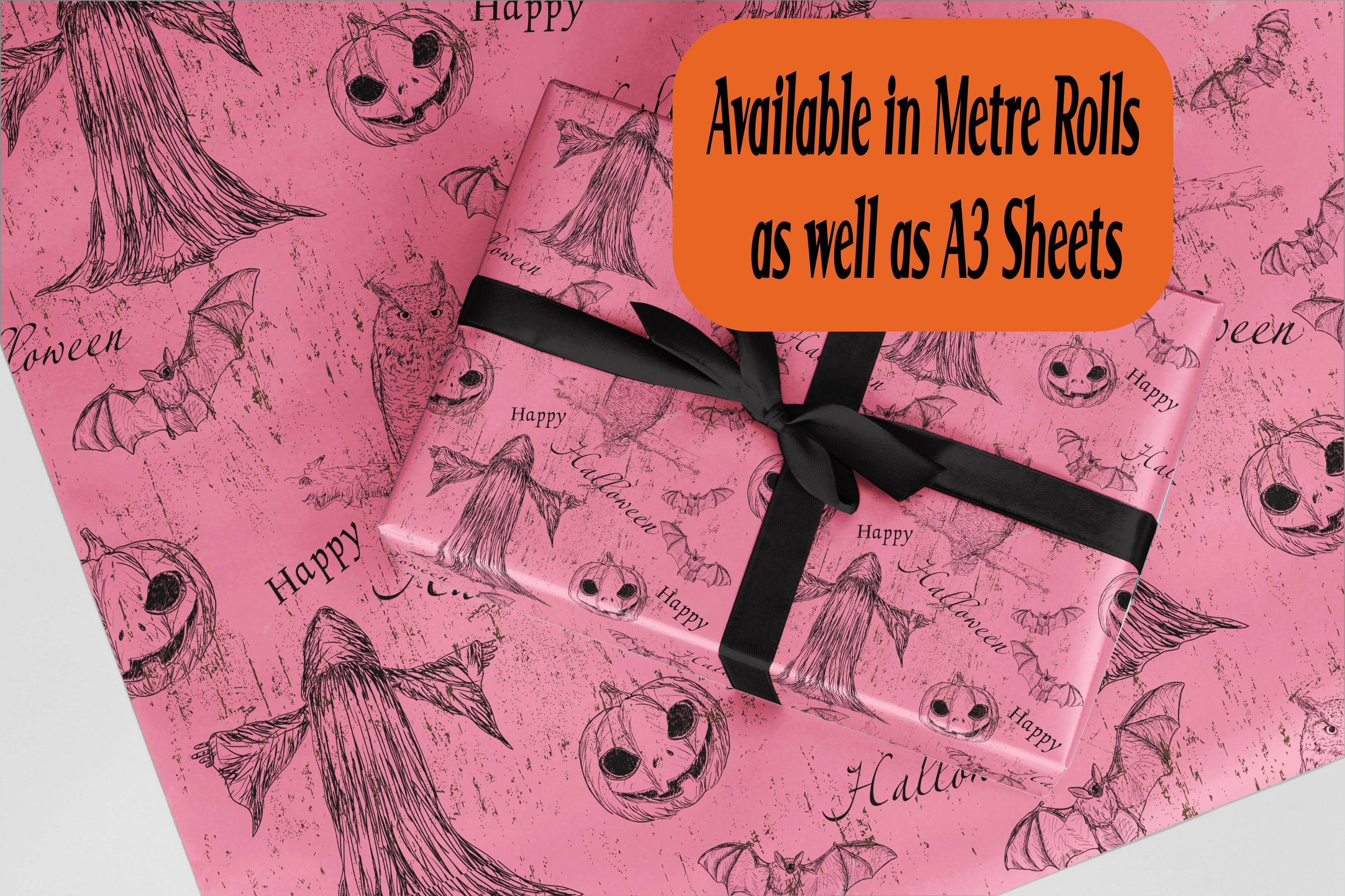 Pink Happy Halloween Wrapping Paper Pumpkin Owl design Eco friendly thick quality gift wrap paper Pe