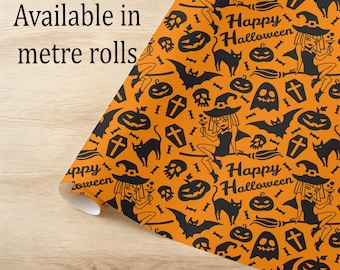 Happy Halloween Wrapping Paper, Retro Witch Black Cat Pattern, Eco Friendly Gift Wrap