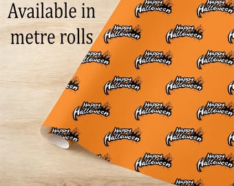 Papel de regalo de Feliz Halloween, Papel de regalo naranja espeluznante retro