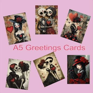 Cartes de voeux colorées d'horreur gothique, carte d'anniversaire d'anniversaire inhabituelle de la Saint-Valentin, artistique et écologique, couples gothiques, coeurs