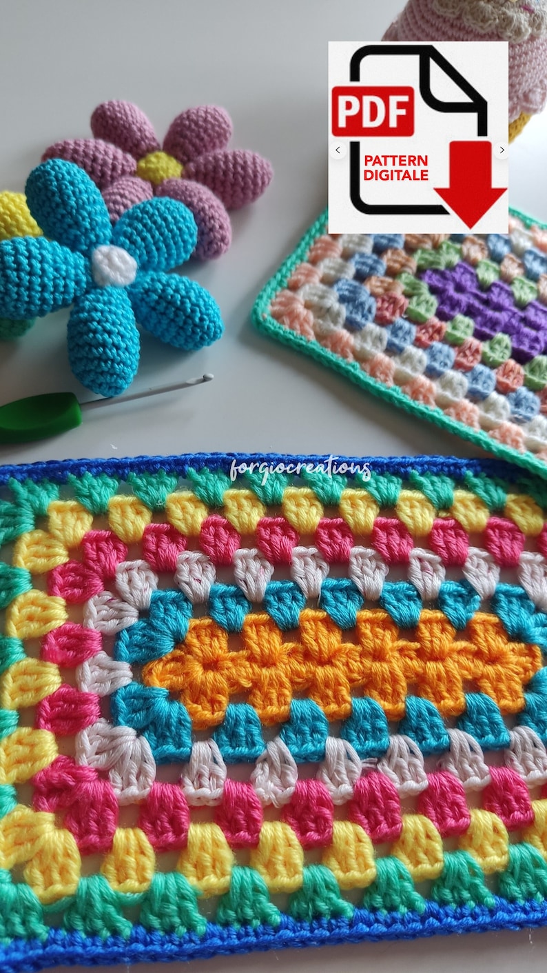 Rectangle Granny Square Crochet Pattern, Rectangle Granny Square, Motif