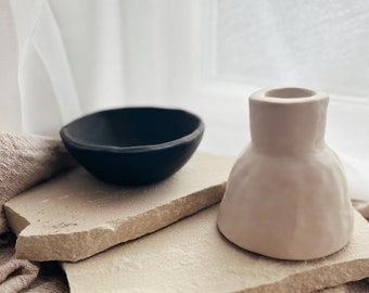 Hand Crafted Wabi-Sabi Ceramic Vase Vessel in Matt Beige