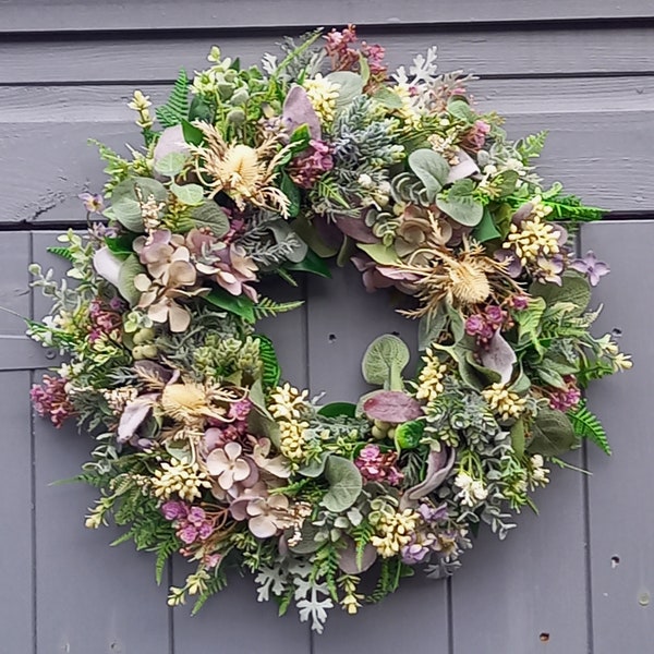 Winter to Spring wreath All year round door decor , Artificial flower door wreath