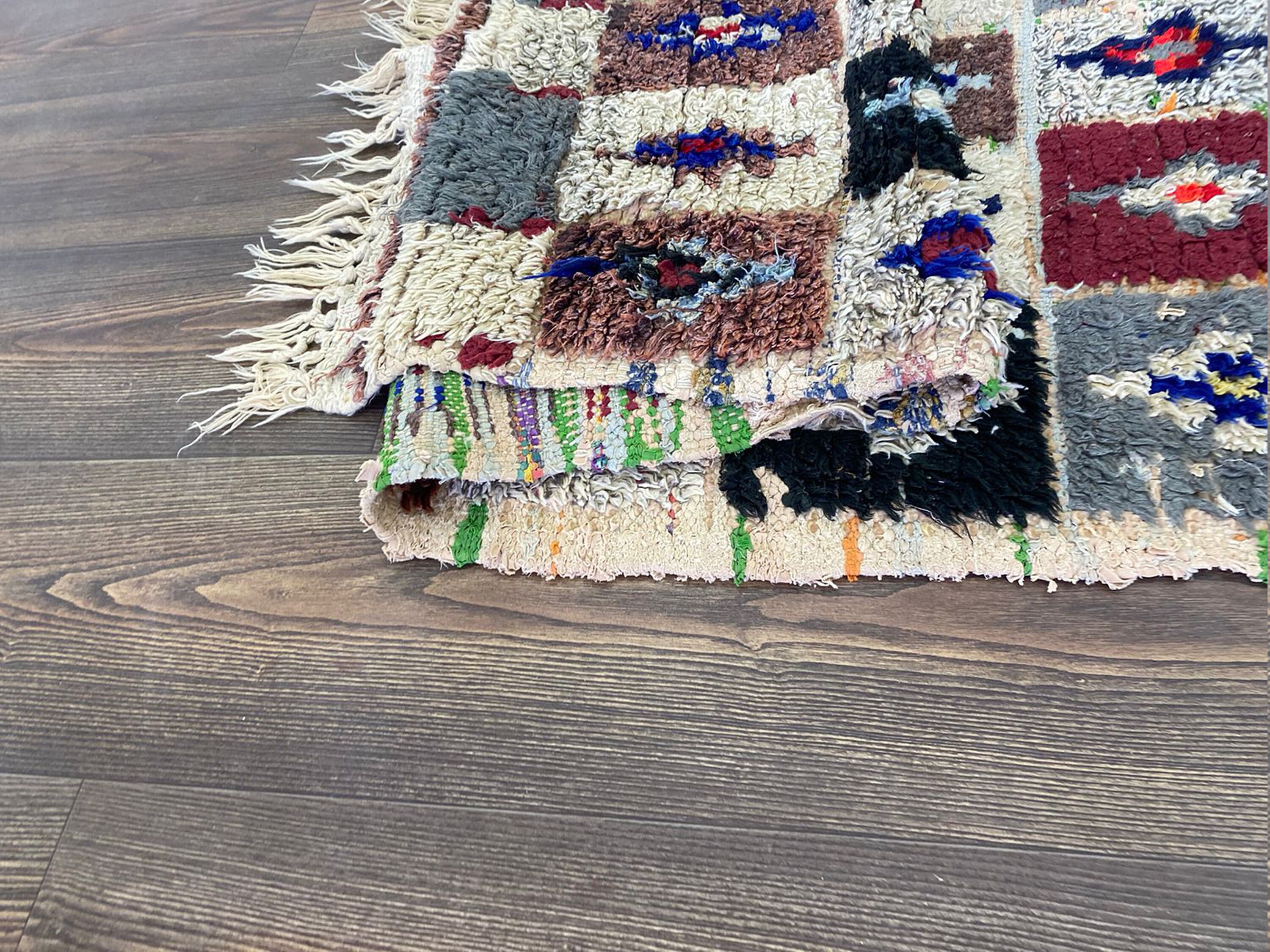 ヴィンテージチェック柄ベルベルラグ：カラフルなモロッコ風装飾（5 x