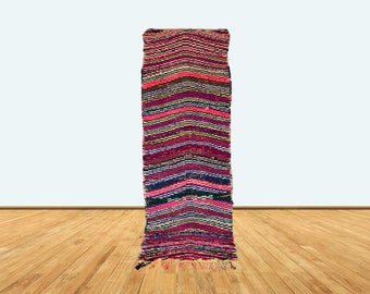 3x9 ft Moroccan striped colorful woven rug runner.