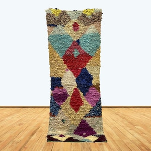 3x8 Feet Diamond Colorful Boucherouite Moroccan rug runner.