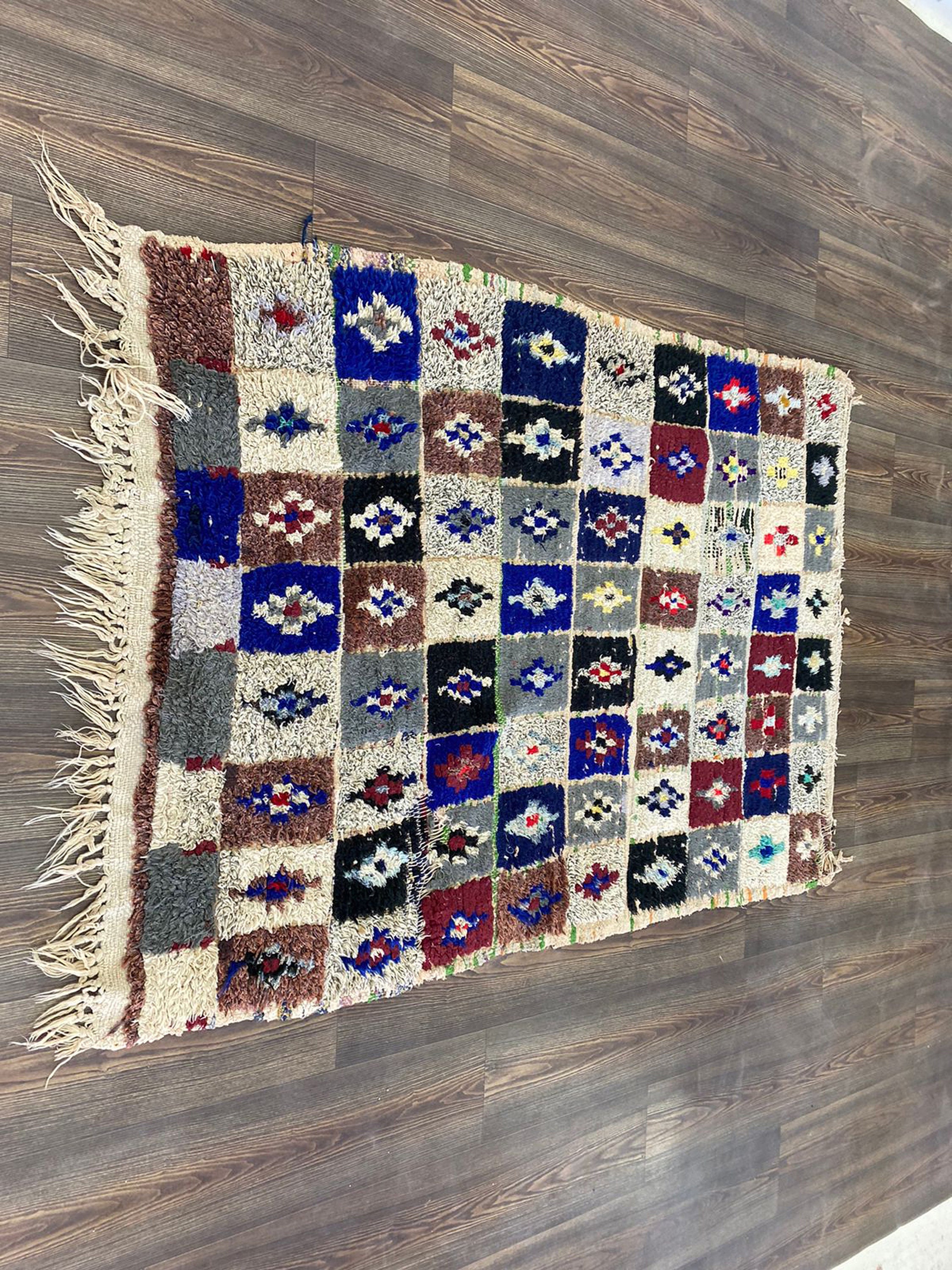 ヴィンテージチェック柄ベルベルラグ：カラフルなモロッコ風装飾（5 x