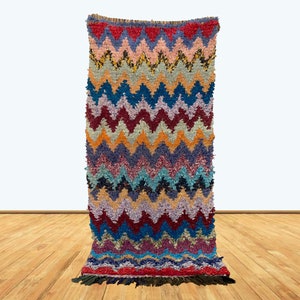 Vintage Moroccan Chevron Boucherouite Runner Rug 6X3 FT.