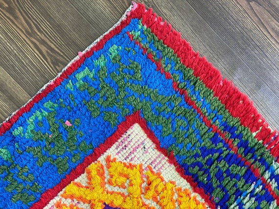 幾何学模様の多色ラグ モロッコ 手織り ランナーラグ 7x2 モロッコの手織りのカラフルなランナーラグ。 - Etsy 日本