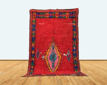 Tapete berbere vermelho vintage marroquino 5x10.