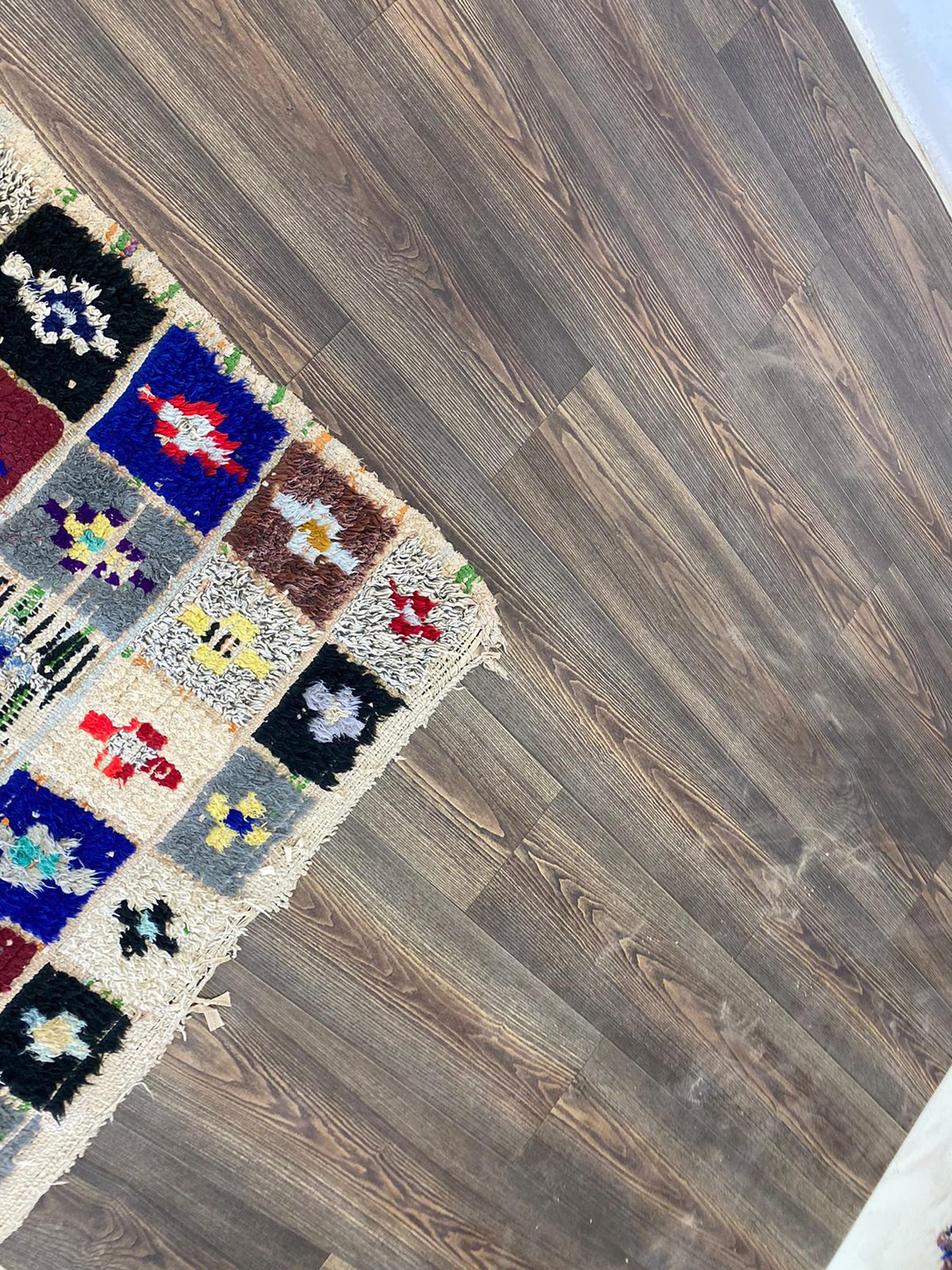 ヴィンテージチェック柄ベルベルラグ：カラフルなモロッコ風装飾（5 x