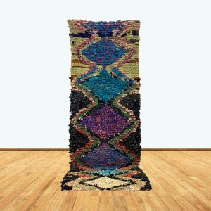 Tapis de coureur marocain Boucherouite vintage de 9,5x2,7 pieds.