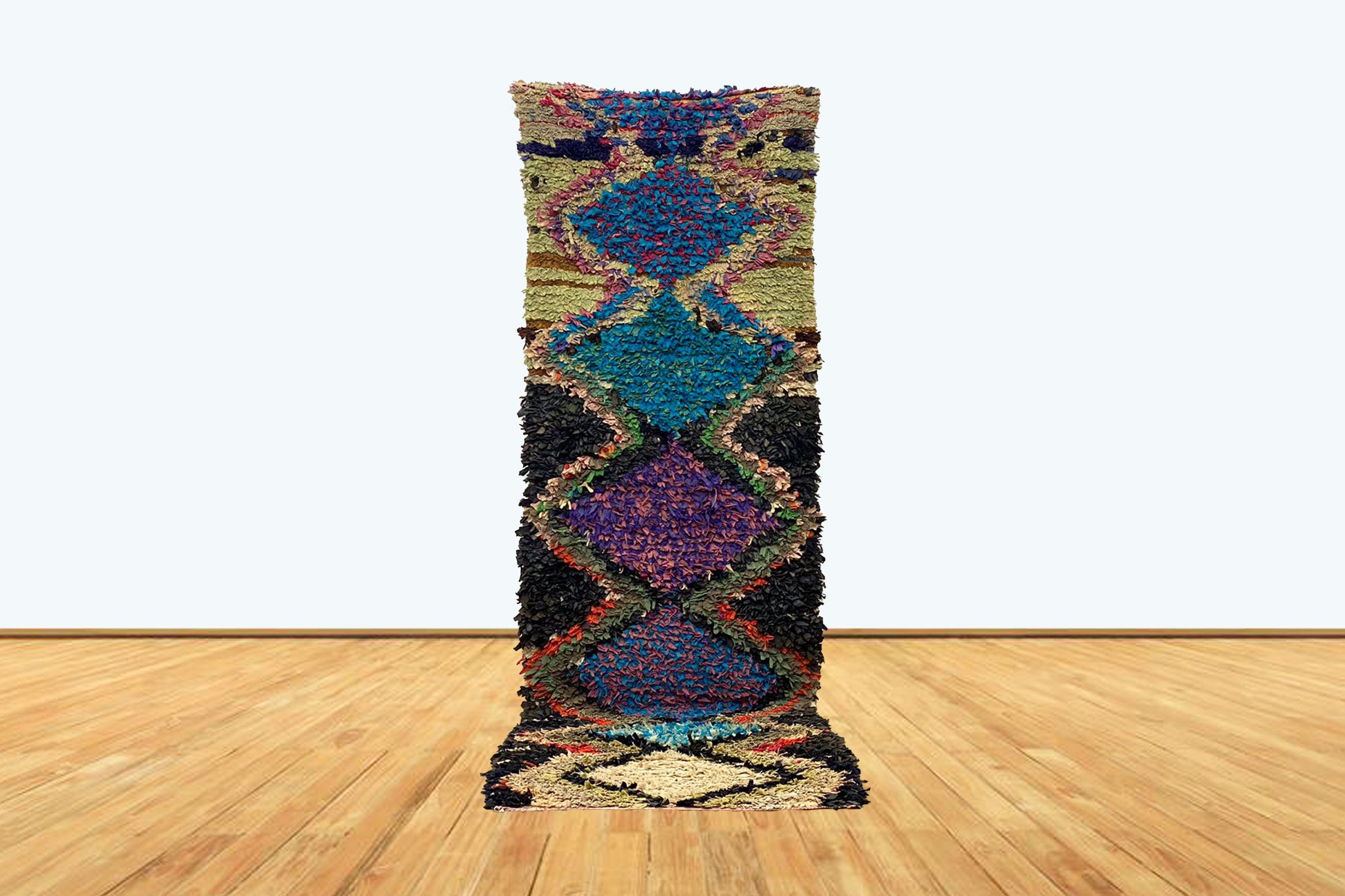 9.5 x 2.7 フィートのヴィンテージ ブシュロイト モロッコ ランナー