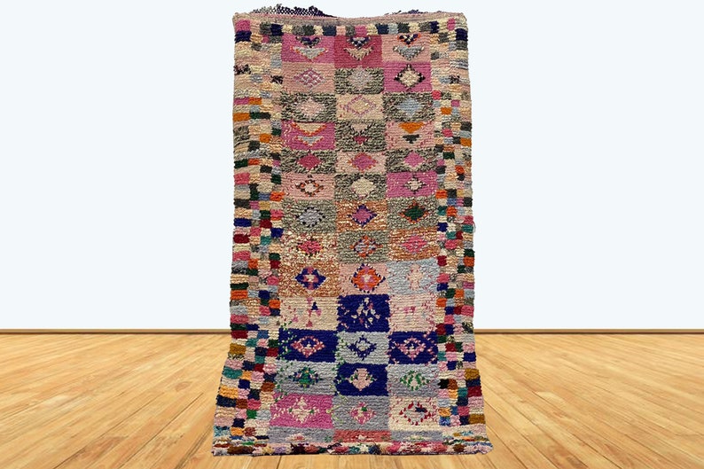 Abstract boucherouite Moroccan rug.