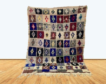 ヴィンテージチェック柄ベルベルラグ：カラフルなモロッコ風装飾（5 x