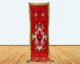 8x3 Moroccan Vintage Unique Woven Rugs Runner.