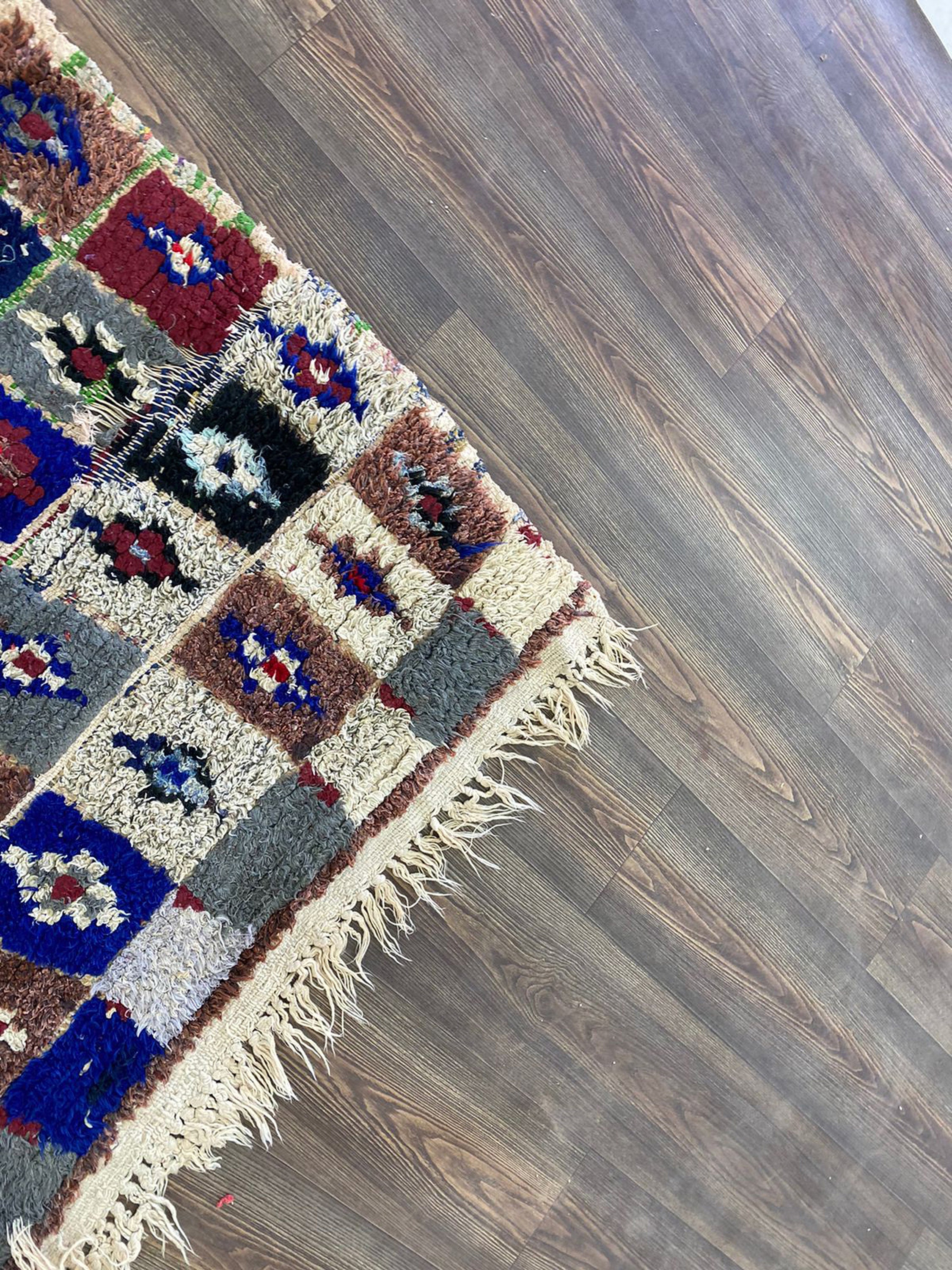 ヴィンテージチェック柄ベルベルラグ：カラフルなモロッコ風装飾（5 x