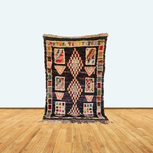 ヴィンテージチェック柄ベルベルラグ：カラフルなモロッコ風装飾（5 x