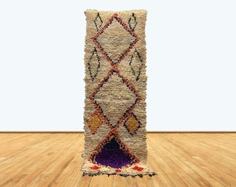 6x2 White Boucherouite Vintage Moroccan Runner Rug.