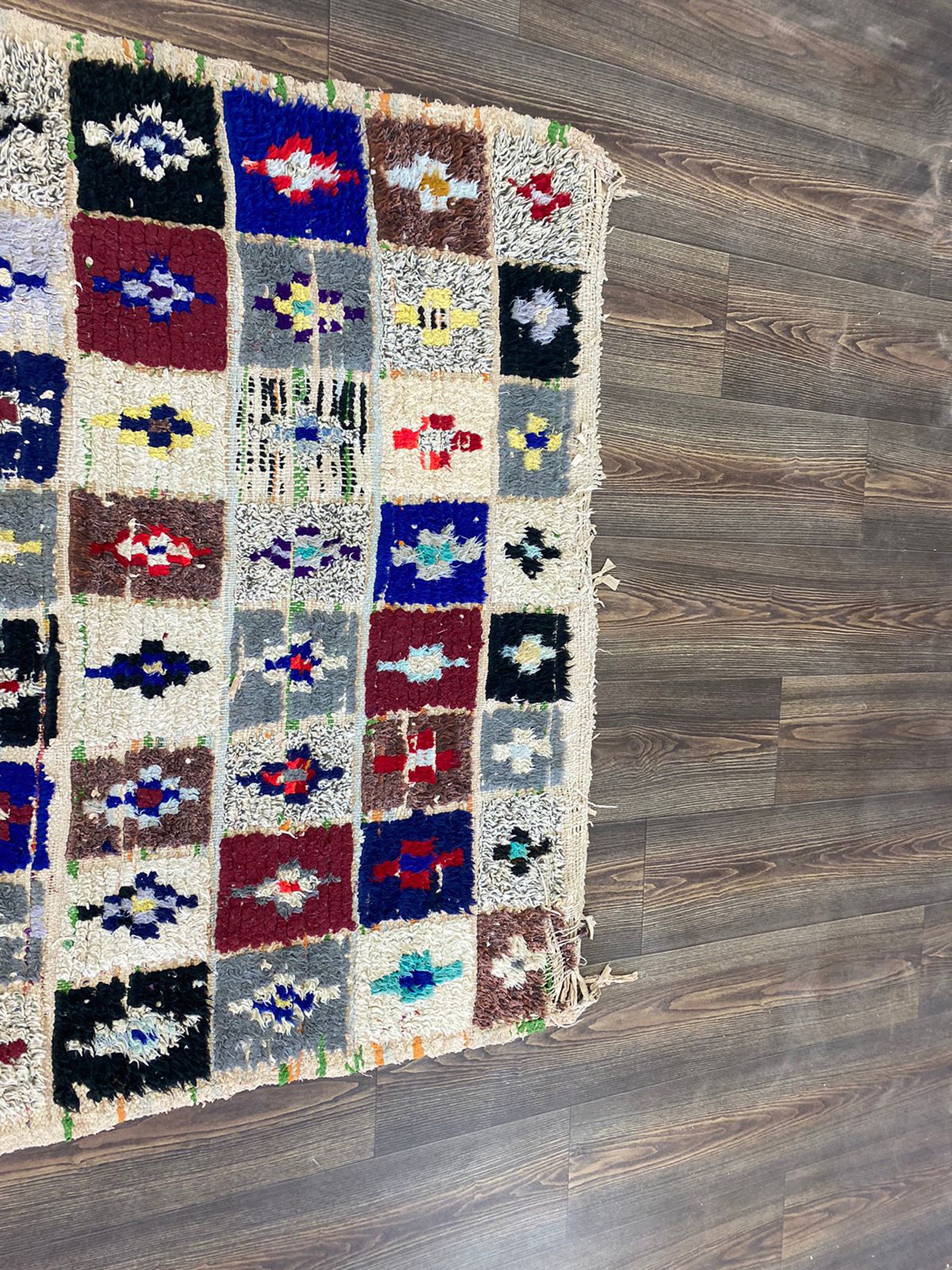 ヴィンテージチェック柄ベルベルラグ：カラフルなモロッコ風装飾（5 x