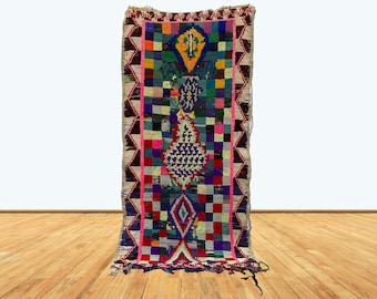 5x2 Feet Woven Moroccan Colorful Boho Runner Rug.