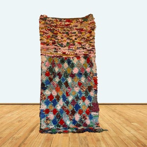 3x6 ft Boucherouite vintage Moroccan tribal rug.