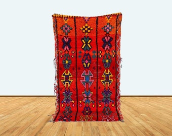 Tappeto vintage tribale berbero marocchino Azilal rosso 6x3 piedi.